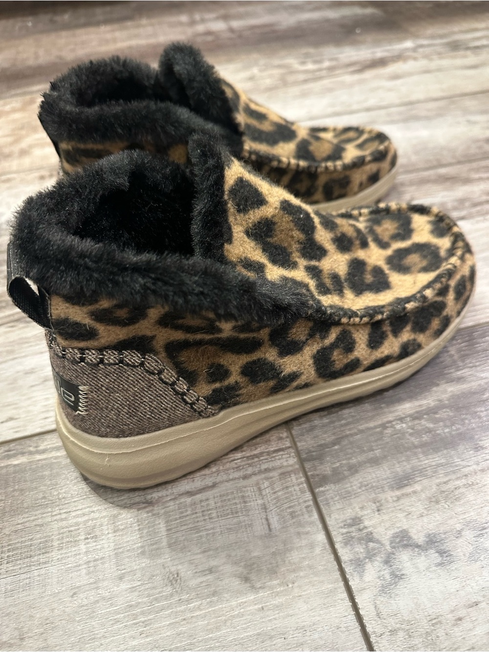 Hey Dude Leopard Print Faux Fur Slip-On Women’s Booties - Tan & Black